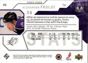 2003-04 SPx #45 Alexander Frolov Back