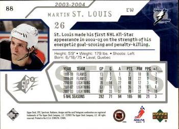 2003-04 SPx #88 Martin St. Louis Back