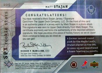 2003-04 SPx #209 Matt Stajan Back