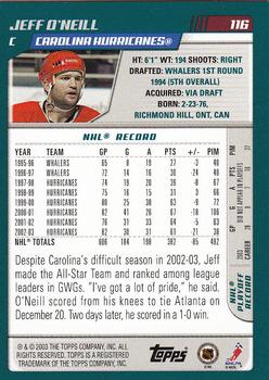 2003-04 Topps #116 Jeff O'Neill Back