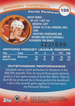 2003-04 Topps Pristine #156 Gregory Campbell Back