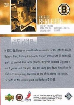 2003-04 Upper Deck #204 Patrice Bergeron Back