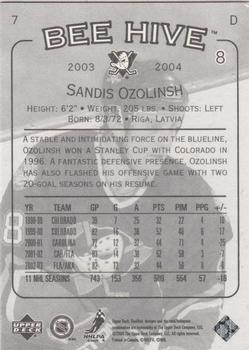 2003-04 Upper Deck Beehive #7 Sandis Ozolinsh Back