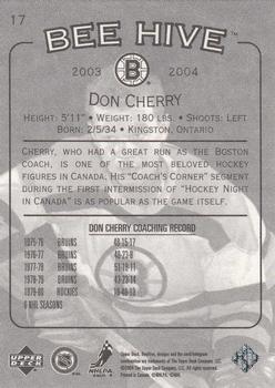 2003-04 Upper Deck Beehive #17 Don Cherry Back