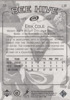 2003-04 Upper Deck Beehive #35 Erik Cole Back