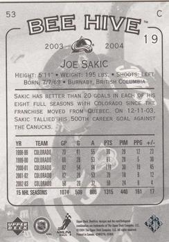 2003-04 Upper Deck Beehive #53 Joe Sakic Back