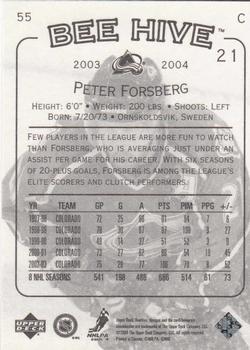 2003-04 Upper Deck Beehive #55 Peter Forsberg Back