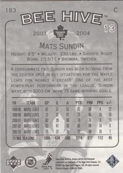 2003-04 Upper Deck Beehive #183 Mats Sundin Back