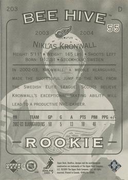 2003-04 Upper Deck Beehive #203 Niklas Kronwall Back