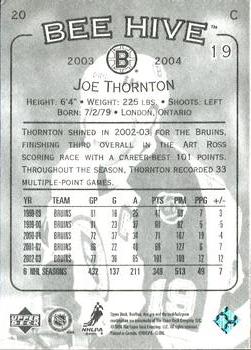2003-04 Upper Deck Beehive #20 Joe Thornton Back