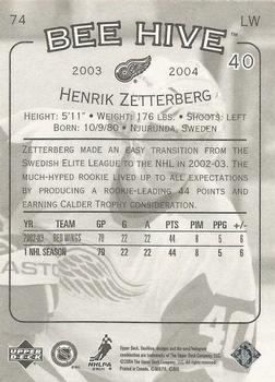 2003-04 Upper Deck Beehive #74 Henrik Zetterberg Back