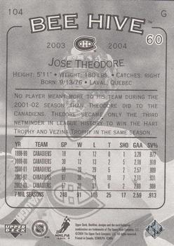 2003-04 Upper Deck Beehive #104 Jose Theodore Back