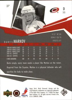 2003-04 Upper Deck Black Diamond #27 Daniil Markov Back