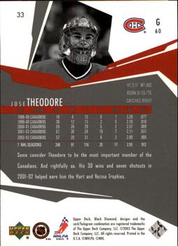 2003-04 Upper Deck Black Diamond #33 Jose Theodore Back