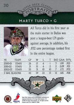2003-04 Upper Deck Classic Portraits #30 Marty Turco Back