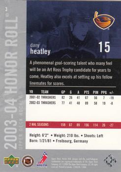 2003-04 Upper Deck Honor Roll #3 Dany Heatley Back