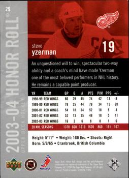 2003-04 Upper Deck Honor Roll #29 Steve Yzerman Back