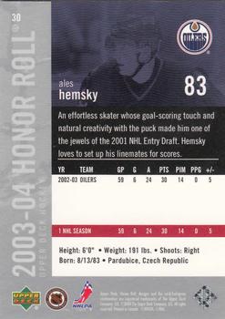 2003-04 Upper Deck Honor Roll #30 Ales Hemsky Back