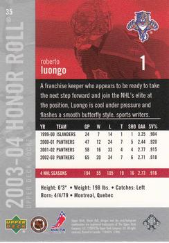 2003-04 Upper Deck Honor Roll #35 Roberto Luongo Back