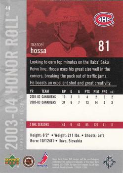 2003-04 Upper Deck Honor Roll #44 Marcel Hossa Back