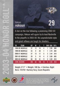 2003-04 Upper Deck Honor Roll #47 Tomas Vokoun Back