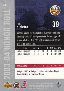 2003-04 Upper Deck Honor Roll #53 Rick DiPietro Back