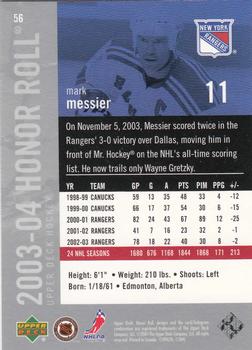 2003-04 Upper Deck Honor Roll #56 Mark Messier Back