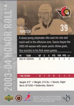 2003-04 Upper Deck Honor Roll #59 Jason Spezza Back