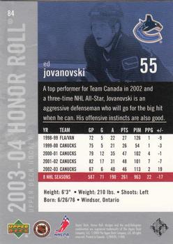 2003-04 Upper Deck Honor Roll #84 Ed Jovanovski Back