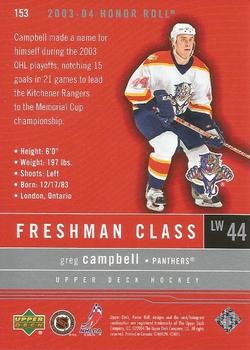 2003-04 Upper Deck Honor Roll #153 Gregory Campbell Back