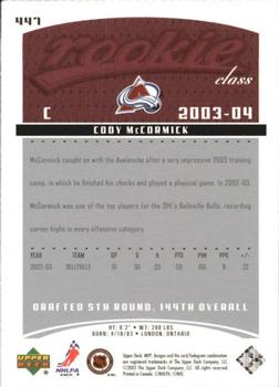 2003-04 Upper Deck MVP #447 Cody McCormick Back