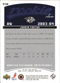 2003-04 Upper Deck MVP #470 Jordin Tootoo Back