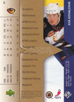 2003-04 Upper Deck Rookie Update #5 Ilya Kovalchuk Back