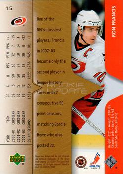 2003-04 Upper Deck Rookie Update #15 Ron Francis Back