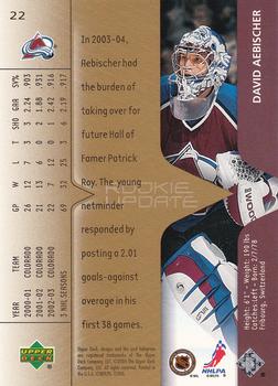 2003-04 Upper Deck Rookie Update #22 David Aebischer Back