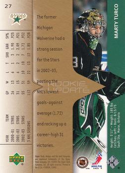 2003-04 Upper Deck Rookie Update #27 Marty Turco Back