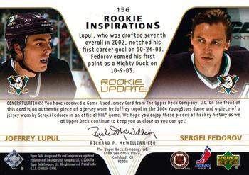 2003-04 Upper Deck Rookie Update #156 Joffrey Lupul / Sergei Fedorov Back