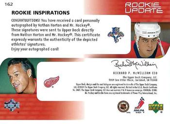 2003-04 Upper Deck Rookie Update #162 Nathan Horton / Gordie Howe Back