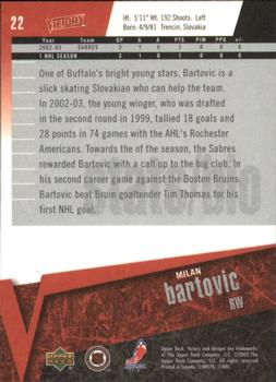 2003-04 Upper Deck Victory #22 Milan Bartovic Back