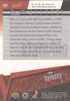 2003-04 Upper Deck Victory #101 Ron Hainsey Back