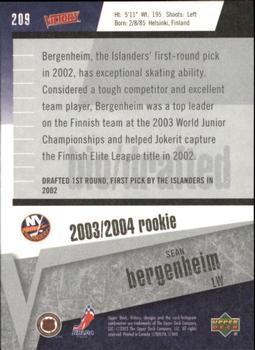 2003-04 Upper Deck Victory #209 Sean Bergenheim Back