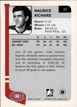 2004-05 In The Game Franchises Canadian #37 Maurice Richard Back