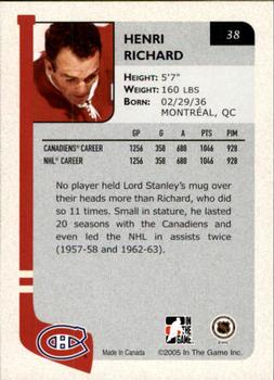 2004-05 In The Game Franchises Canadian #38 Henri Richard Back