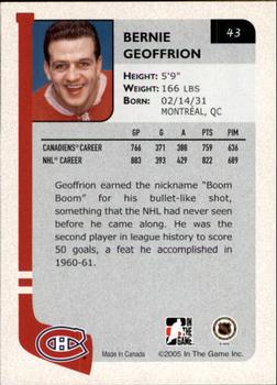 2004-05 In The Game Franchises Canadian #43 Bernie Geoffrion Back