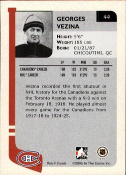 2004-05 In The Game Franchises Canadian #44 Georges Vezina Back