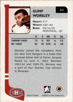 2004-05 In The Game Franchises Canadian #45 Gump Worsley Back