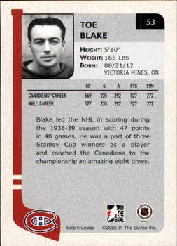 2004-05 In The Game Franchises Canadian #53 Toe Blake Back
