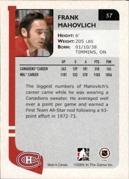 2004-05 In The Game Franchises Canadian #57 Frank Mahovlich Back