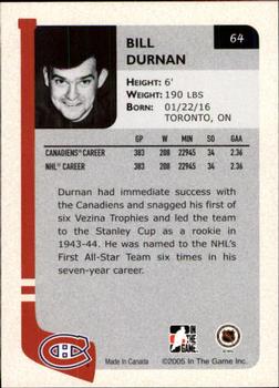 2004-05 In The Game Franchises Canadian #64 Bill Durnan Back