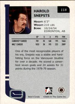 2004-05 In The Game Franchises Canadian #118 Harold Snepsts Back